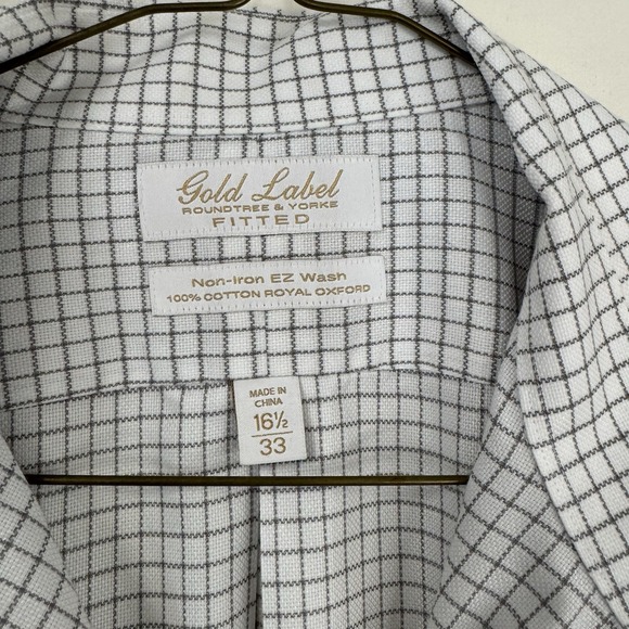 Roundtree & Yorke‎ Gold Label Dress Shirt Mens 16.5/ 33 White & Grey No Iron - Picture 1 of 6